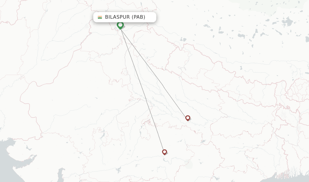 Flights from Bilaspur to Kolkata route map