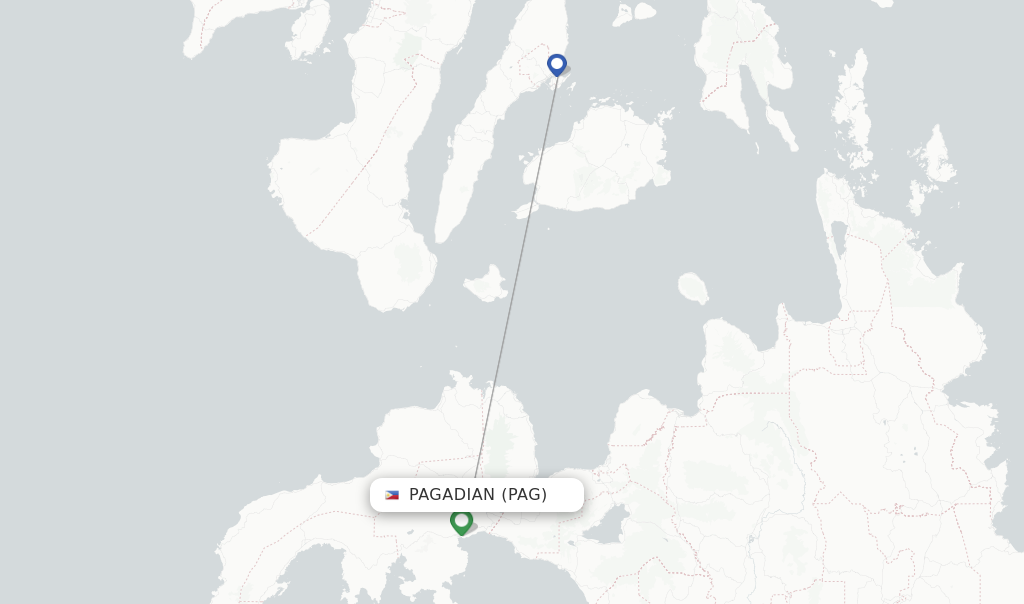 Route map with flights from Pagadian with Cebgo