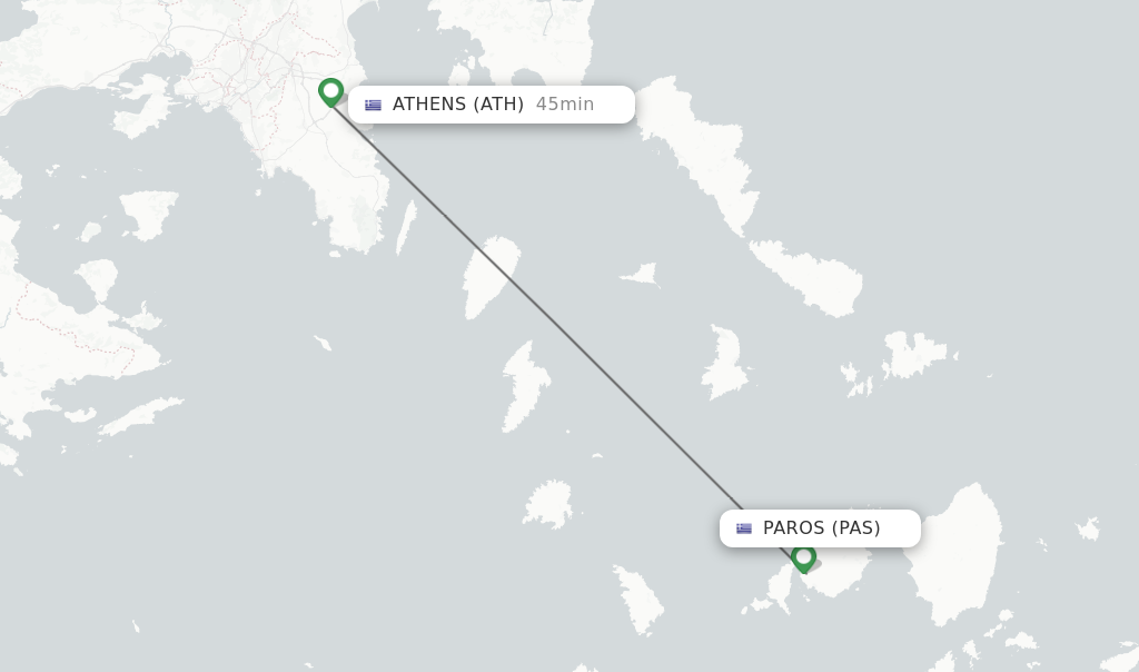 Flights from Paros to Athens route map