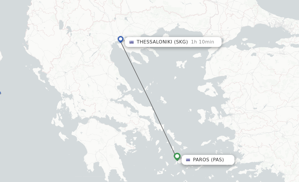 Flights from Paros to Thessaloniki route map