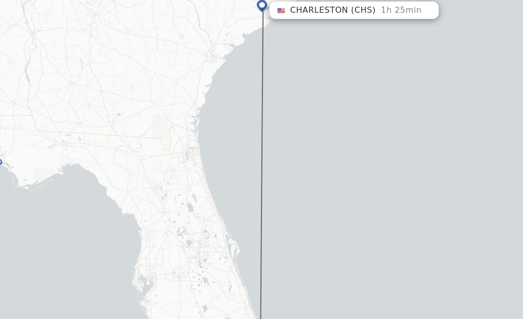 Flights from West Palm Beach to Charleston route map