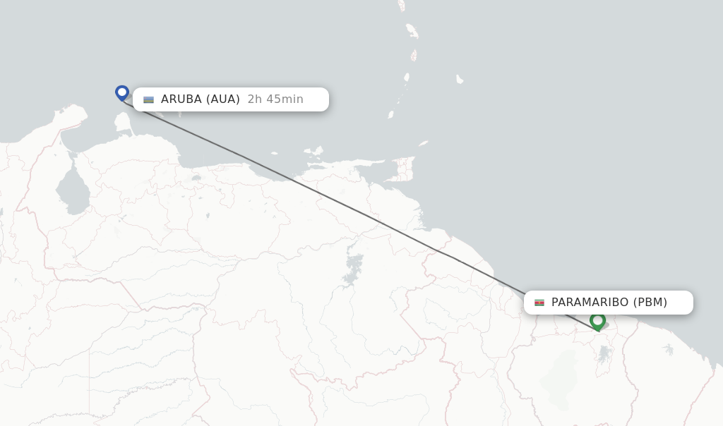 Flights from Paramaribo to Aruba route map