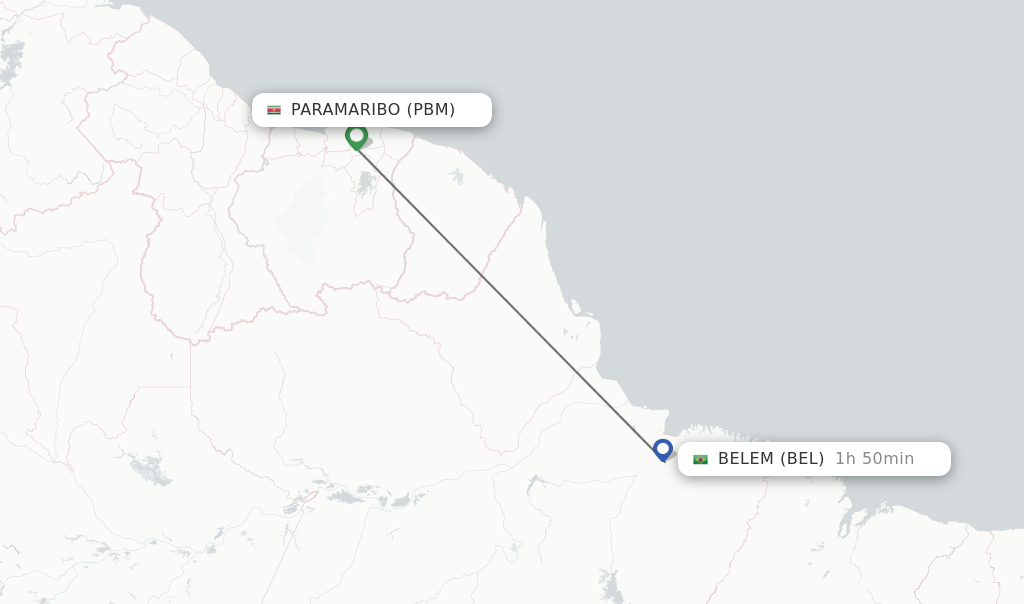 Flights from Paramaribo to Belem route map