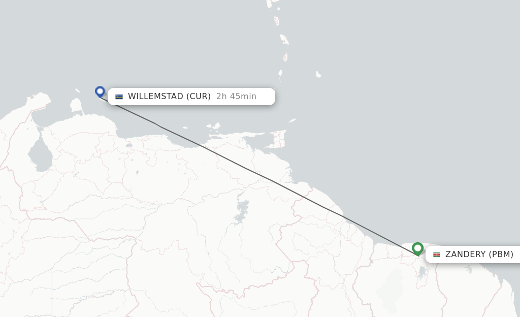 Flights from Paramaribo to Curacao route map