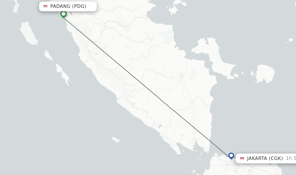 Flights from Padang to Jakarta route map