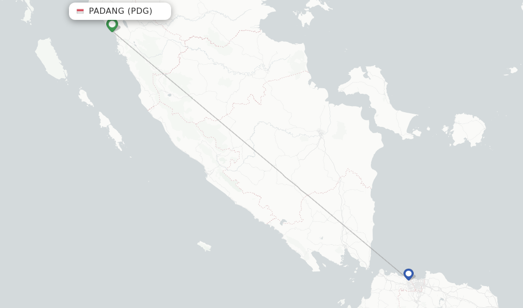 Route map with flights from Padang with Garuda Indonesia