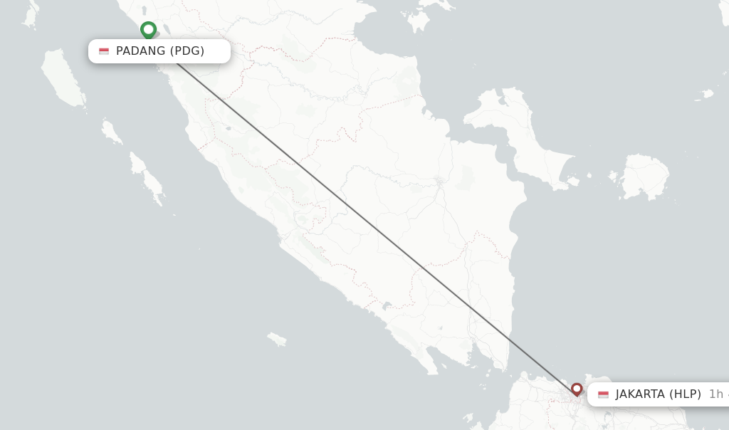 Flights from Padang to Jakarta route map