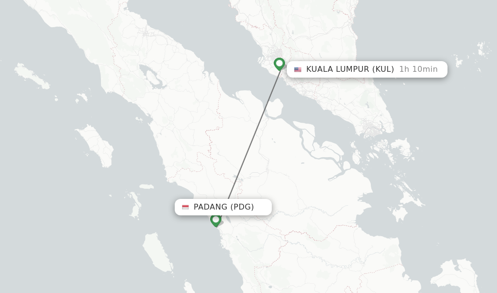 Flights from Padang to Kuala Lumpur route map