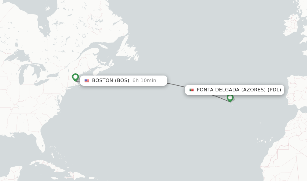 Flights from Ponta Delgada (Azores) to Boston route map