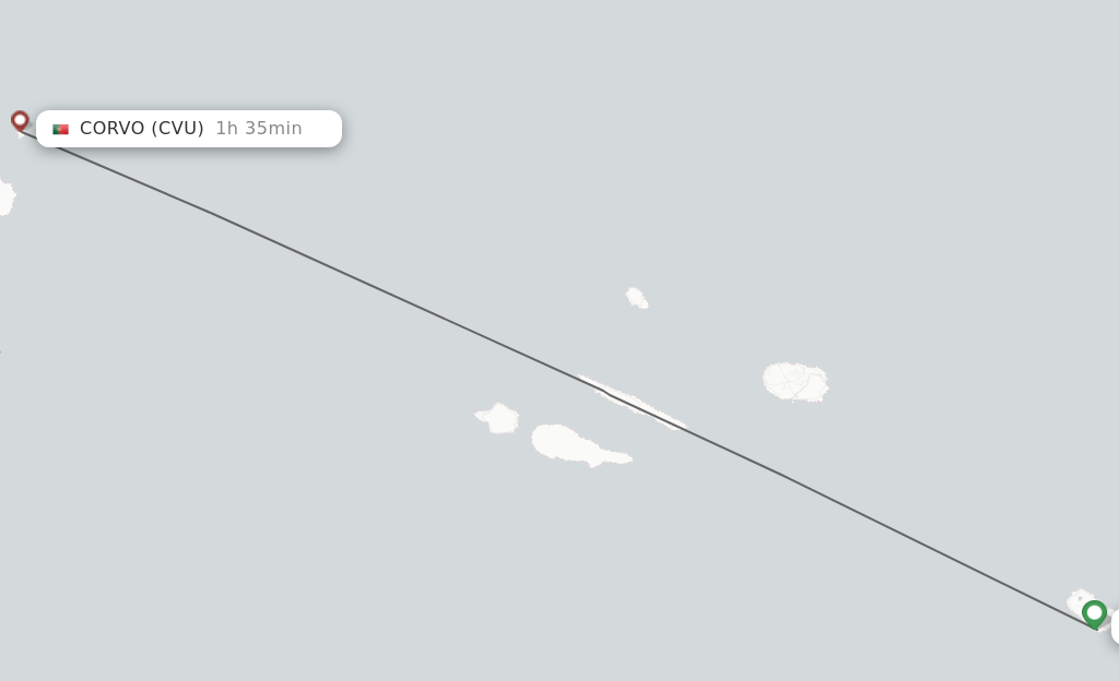 Flights from Ponta Delgada (Azores) to Corvo Island (Azores) route map