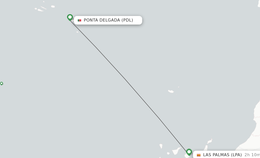 Flights from Ponta Delgada (Azores) to Las Palmas route map