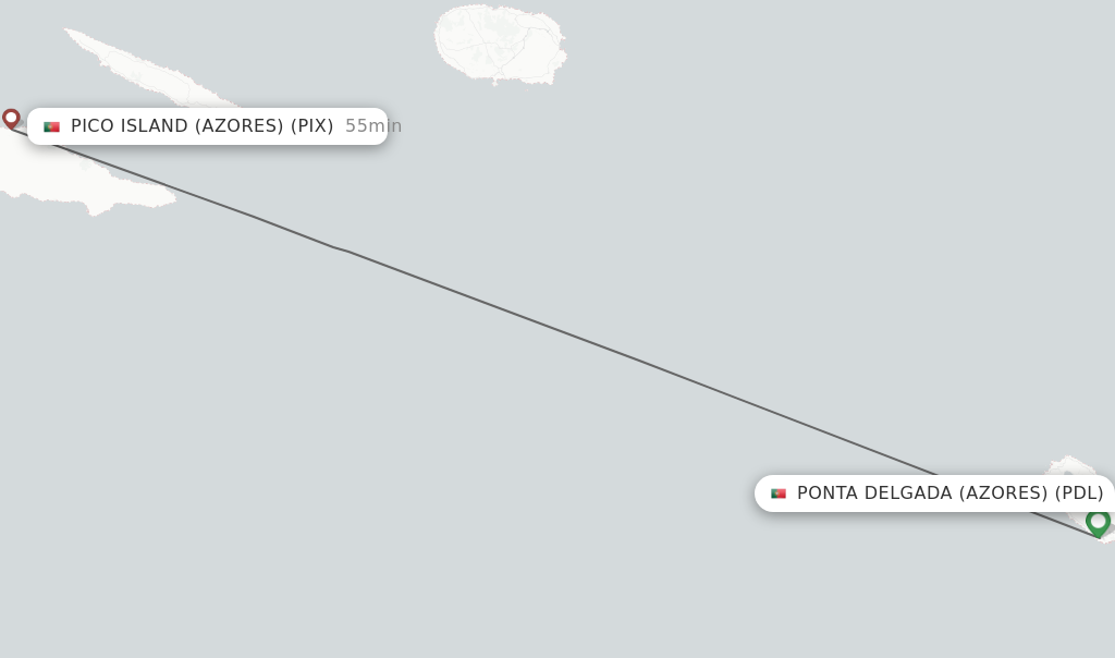 Flights from Ponta Delgada (Azores) to Pico Island (Azores) route map