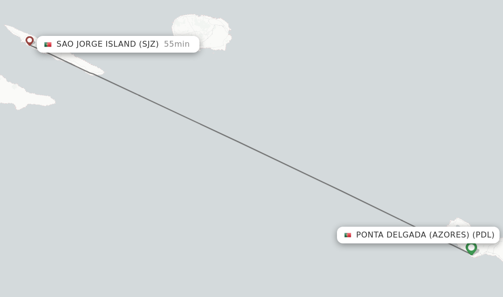 Flights from Ponta Delgada (Azores) to Sao Jorge Island route map