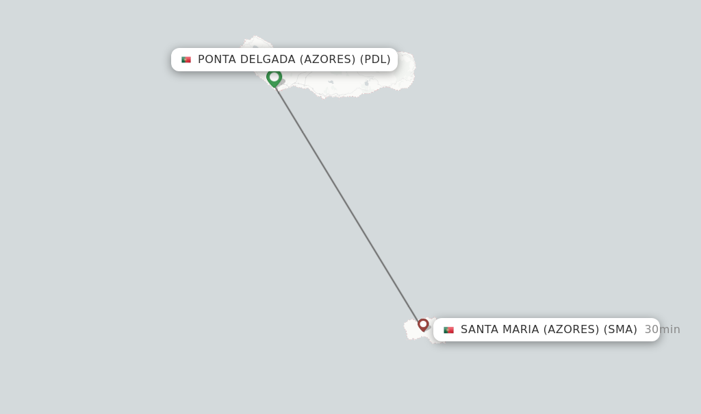Flights from Ponta Delgada (Azores) to Santa Maria (Azores) route map