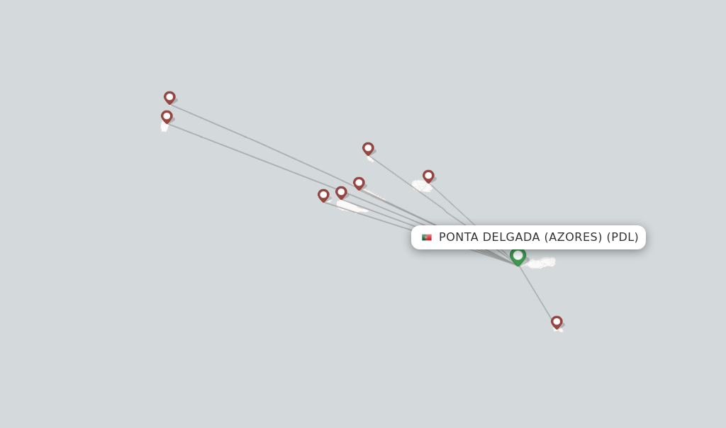 Route map with flights from Ponta Delgada (Azores) with SATA - Air Acores
