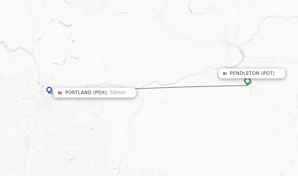 Flights from Pendleton to Portland route map