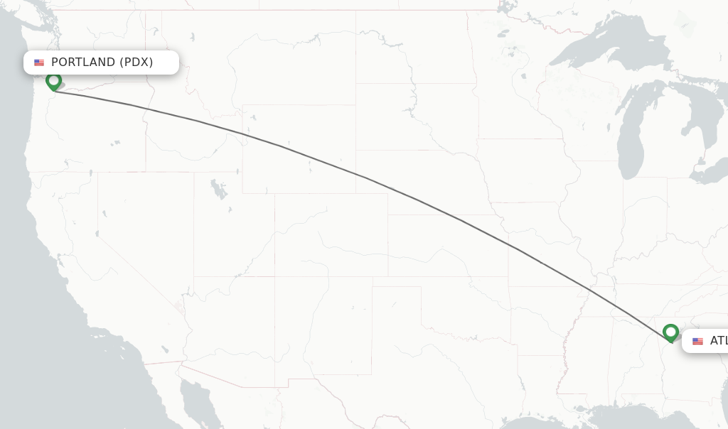 Flights from Portland to Atlanta route map