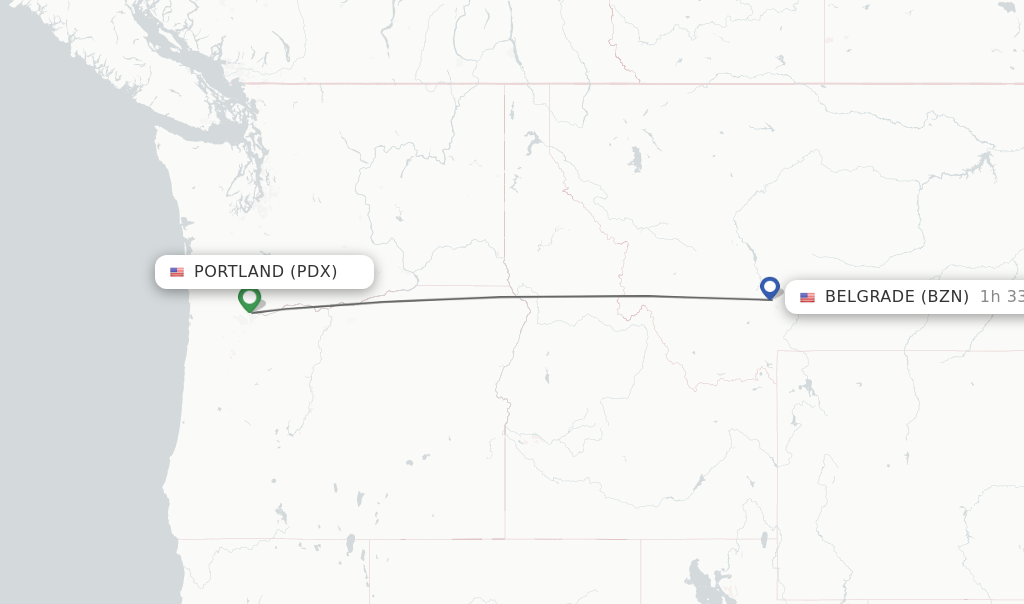 Flights from Portland to Bozeman route map