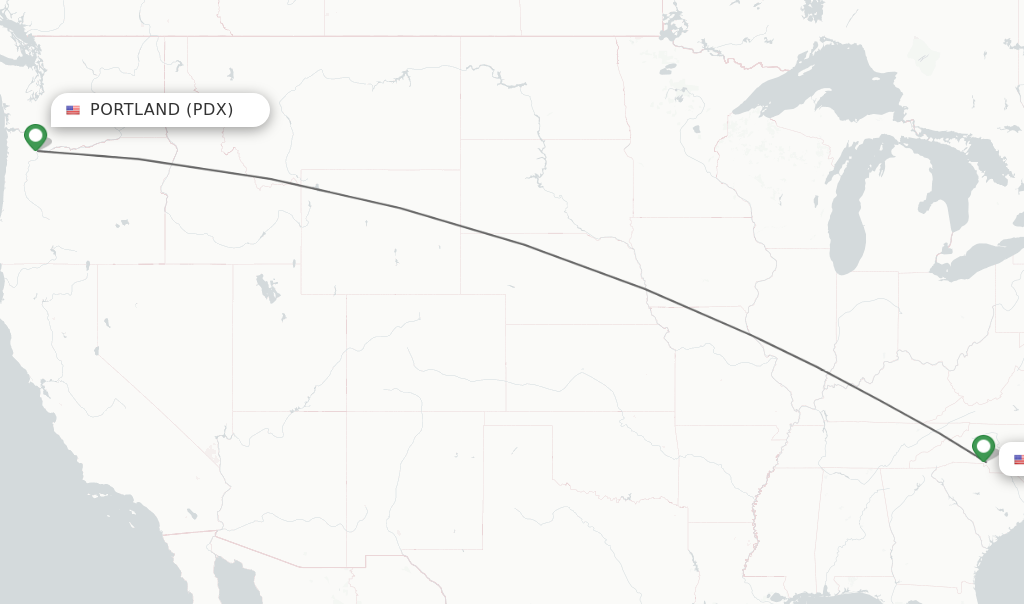 Flights from Portland to Charlotte route map