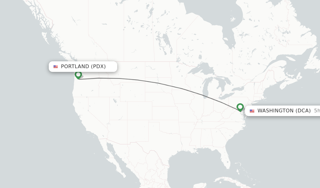 Flights from Portland to Washington route map