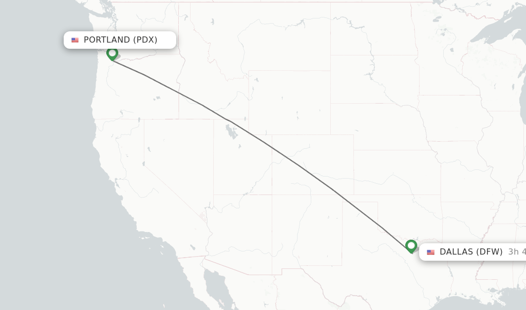 Flights from Portland to Dallas route map