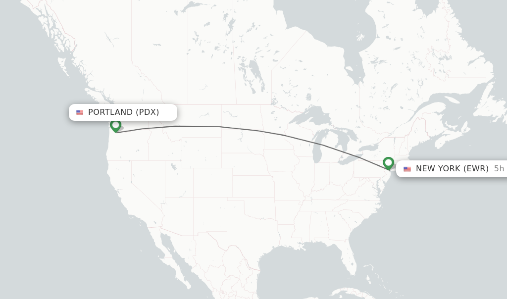 Flights from Portland to New York route map