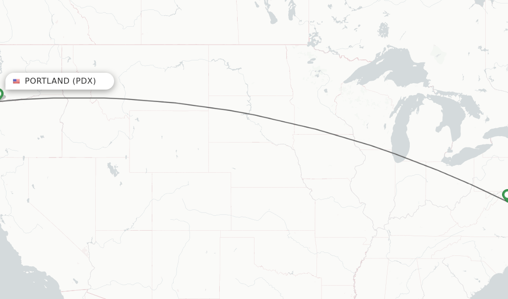 Flights from Portland to Dulles route map