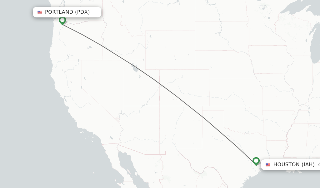 Flights from Portland to Houston route map