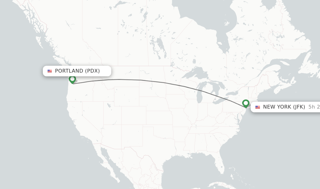 Flights from Portland to New York route map