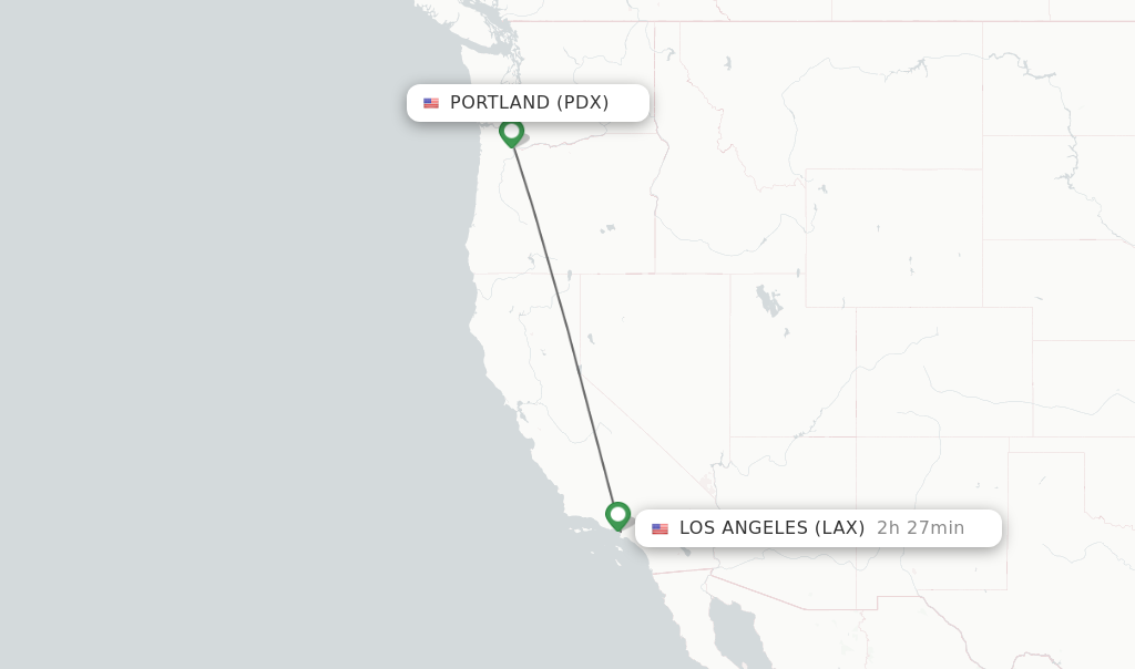 Flights from Portland to Los Angeles route map
