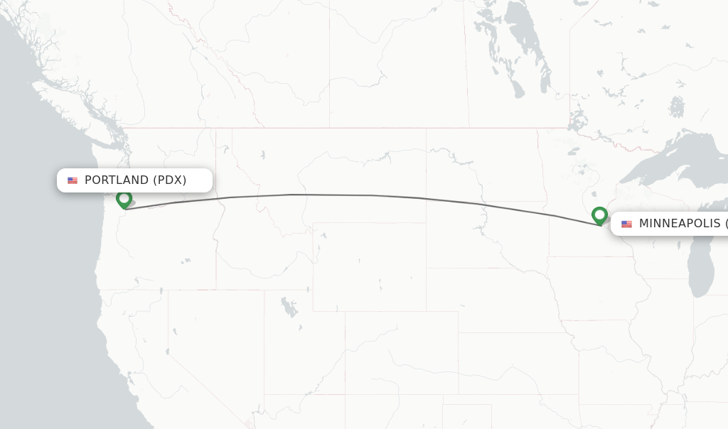 Flights from Portland to Minneapolis route map