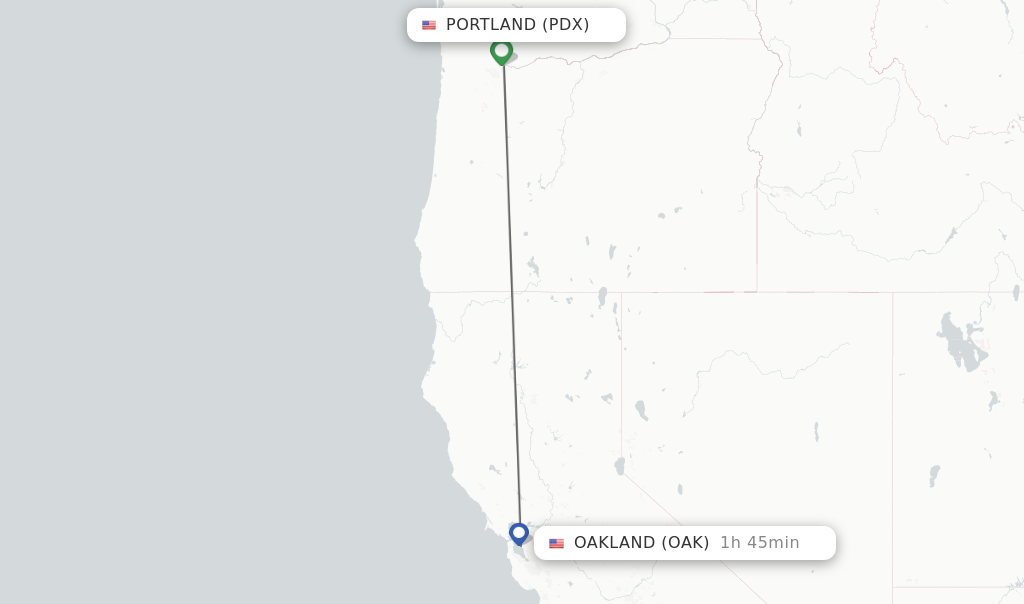 Flights from Portland to Oakland route map