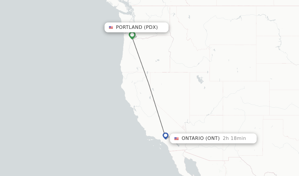 Flights from Portland to Ontario route map