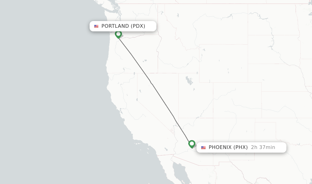 Flights from Portland to Phoenix route map