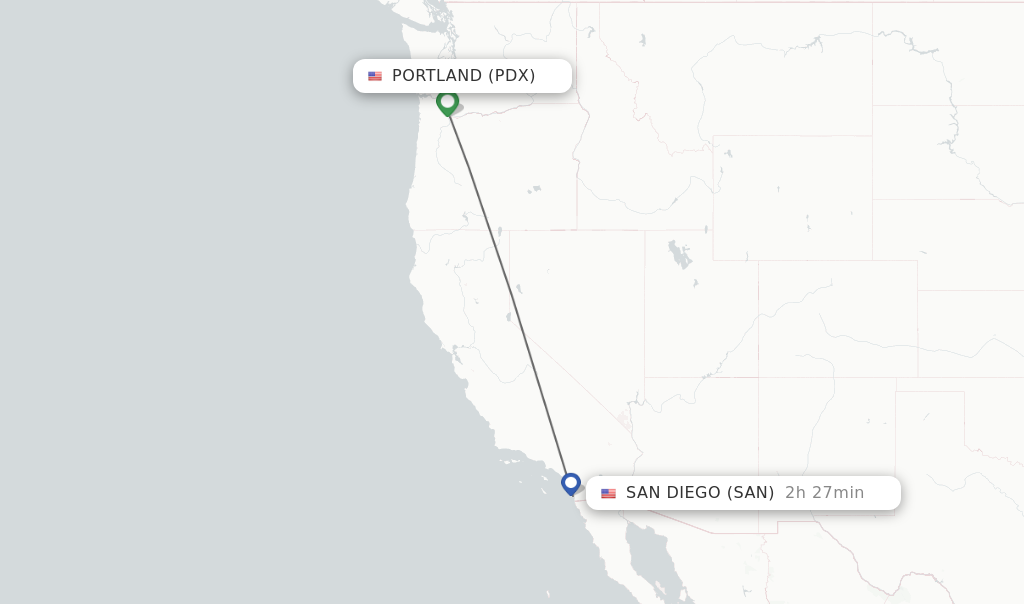 Flights from Portland to San Diego route map