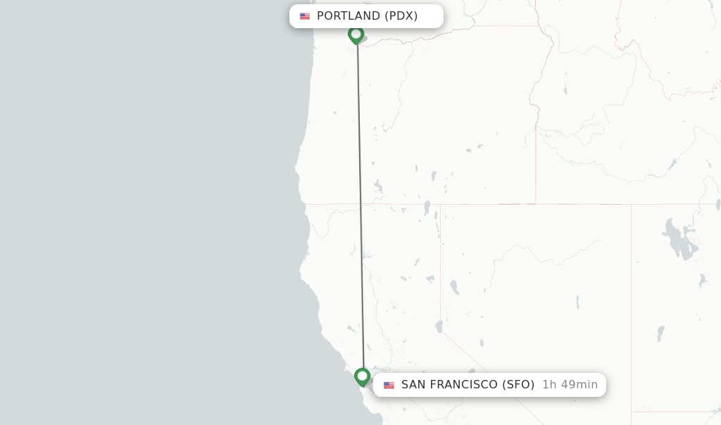 Flights from Portland to San Francisco route map