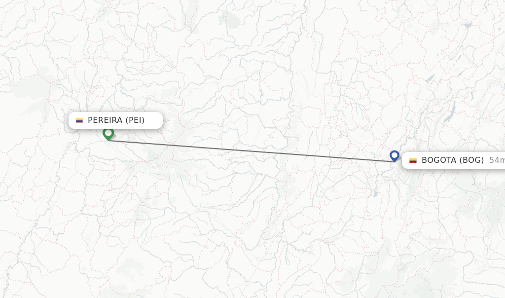 Flights from Pereira to Bogota route map