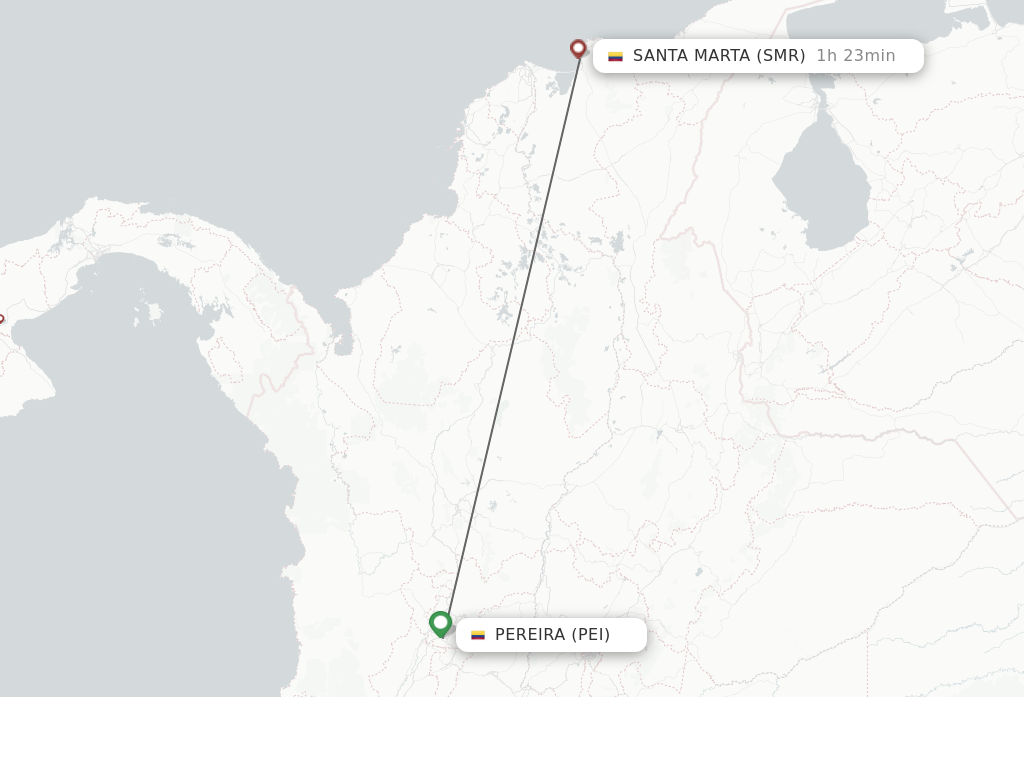 Flights from Pereira to Santa Marta route map