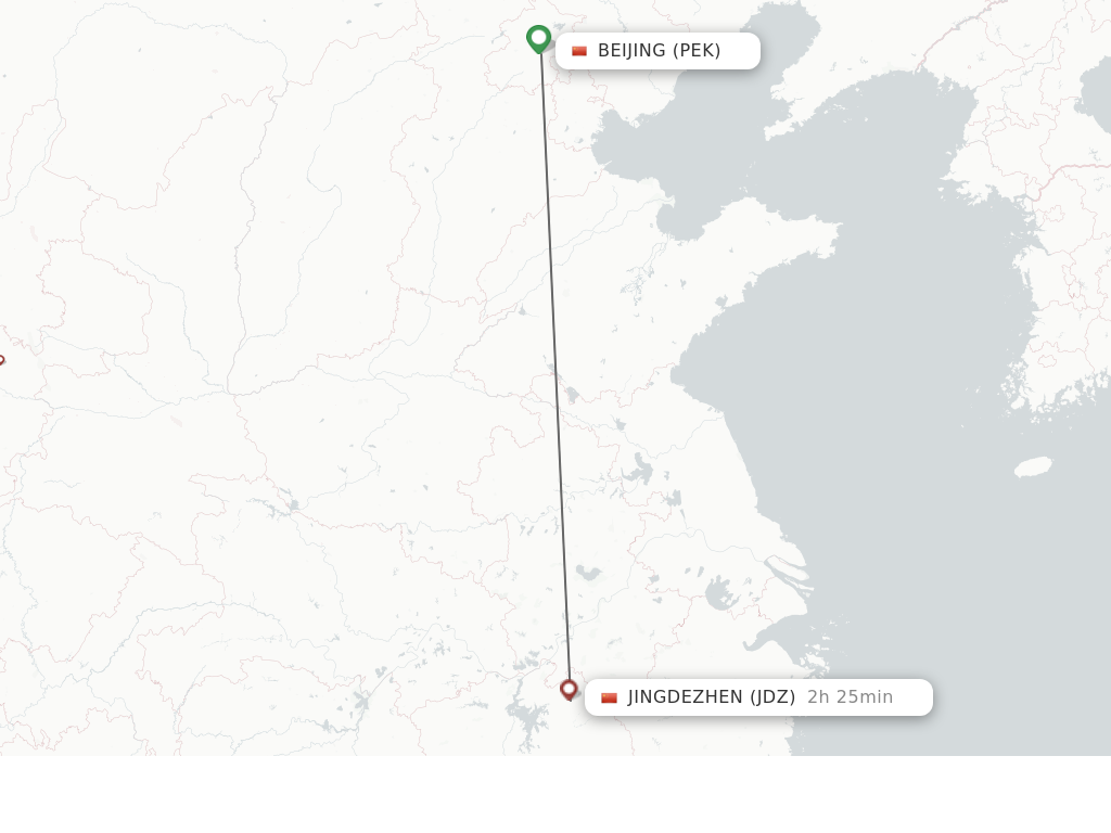 Flights from Beijing to Jingdezhen route map