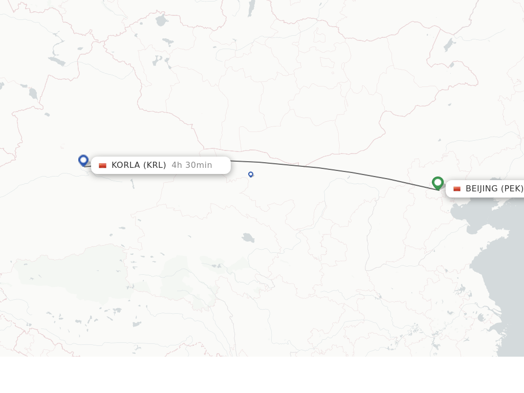 Flights from Beijing to Korla route map