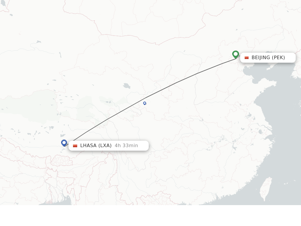 Flights from Beijing to Lhasa/Lasa route map