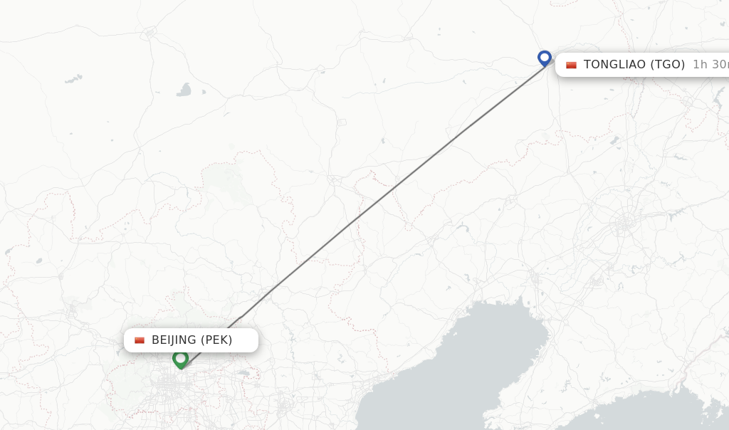 Flights from Beijing to Tongliao route map