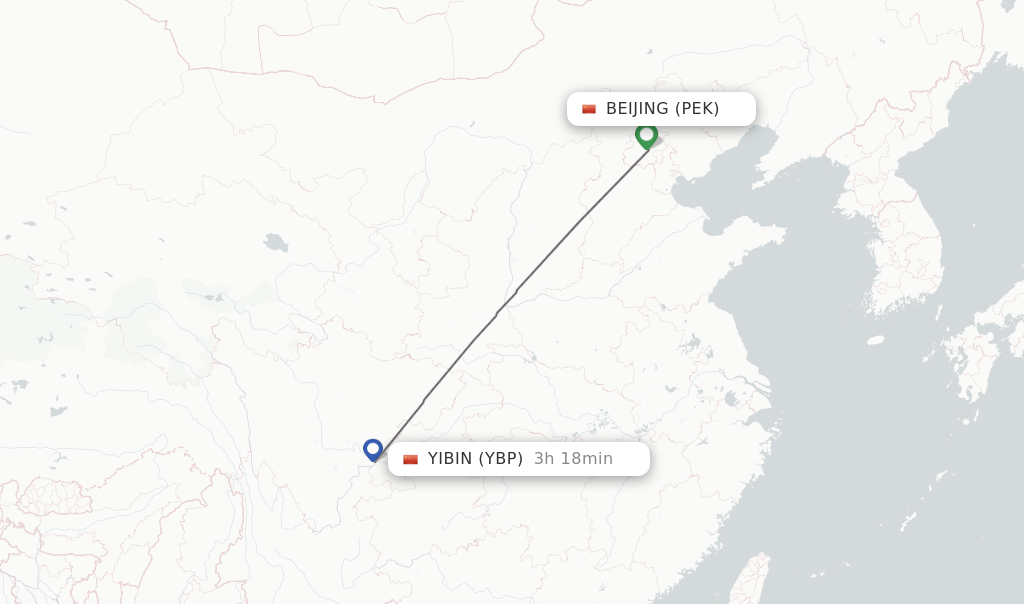 Flights from Beijing to Yibin route map