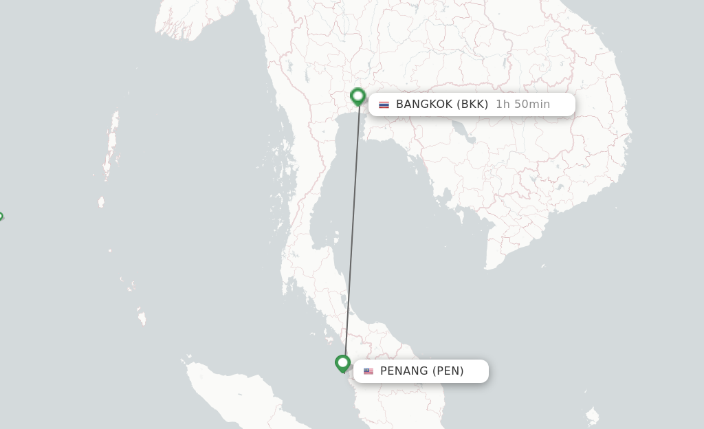 Flights from Penang to Bangkok route map