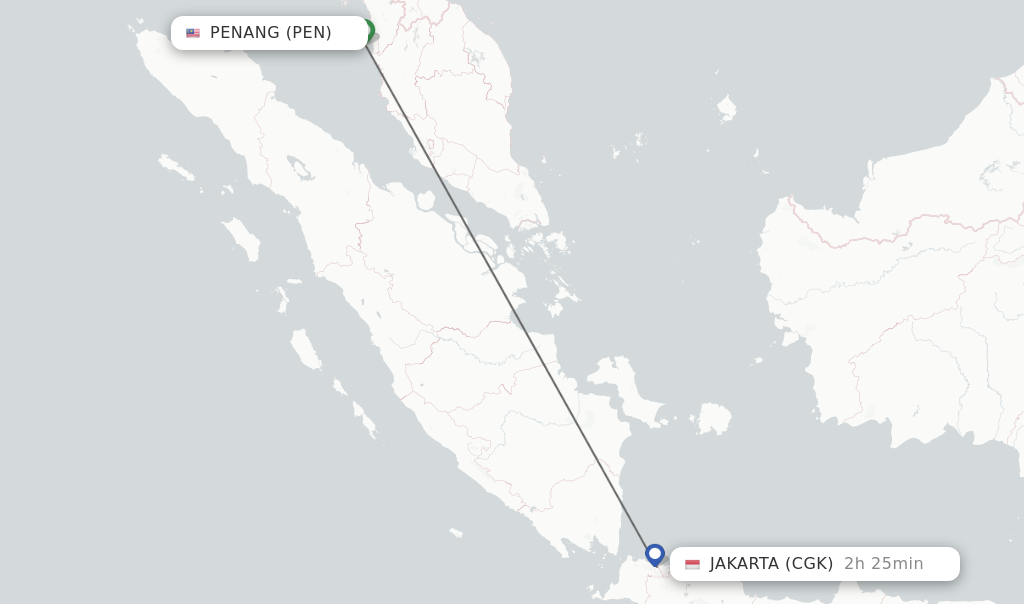 Flights from Penang to Jakarta route map