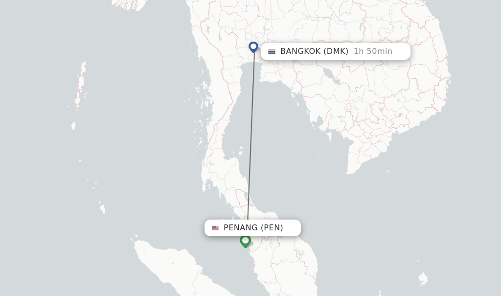 Flights from Penang to Bangkok route map