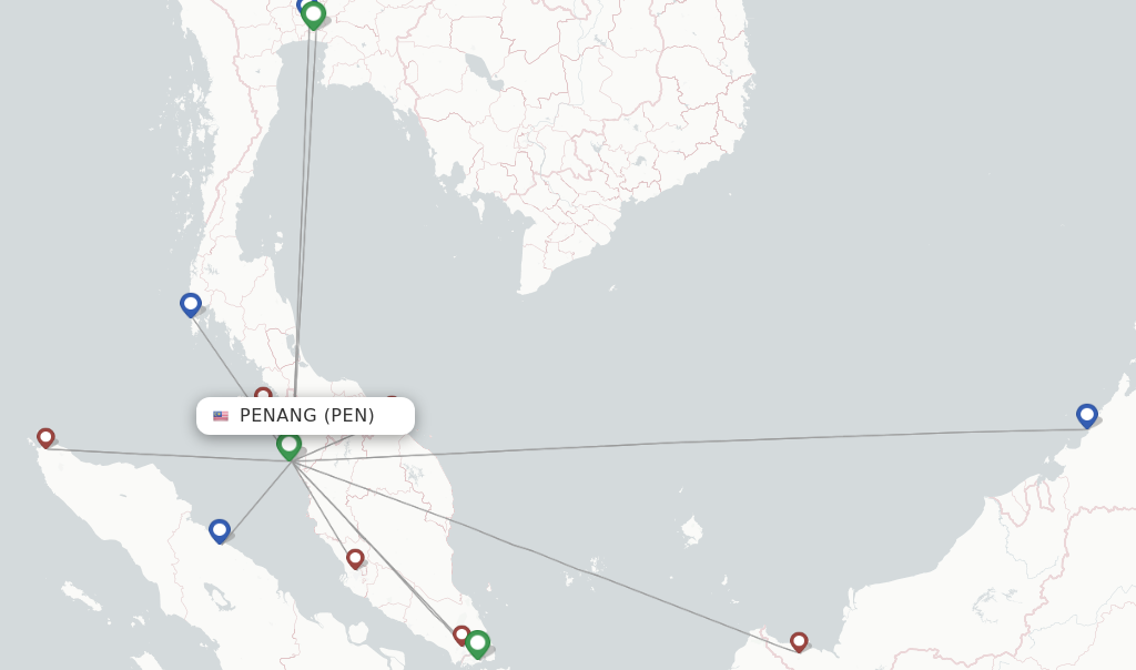 Route map with flights from Penang with Firefly