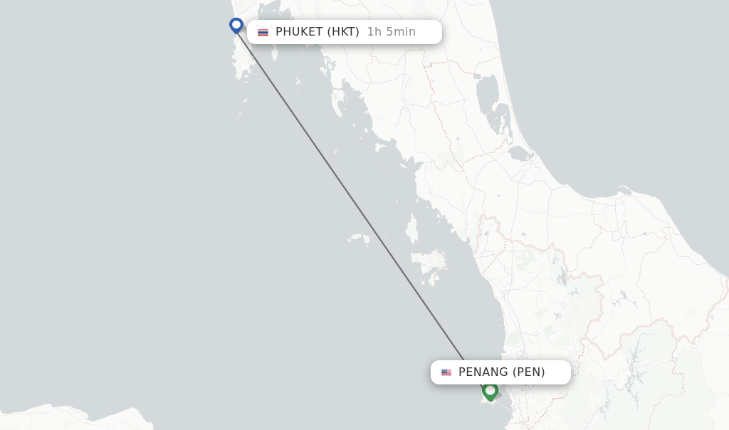 Flights from Penang to Phuket route map