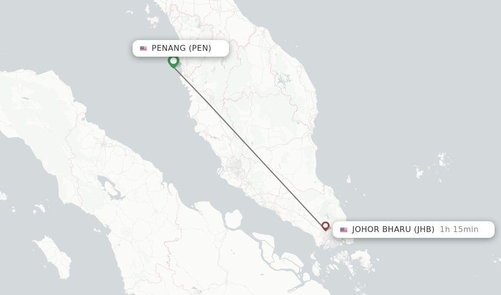 Flights from Penang to Johor Bharu route map