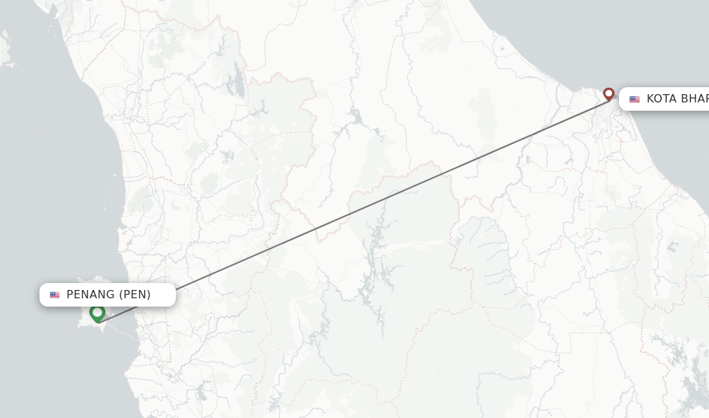 Flights from Penang to Kota Bharu route map